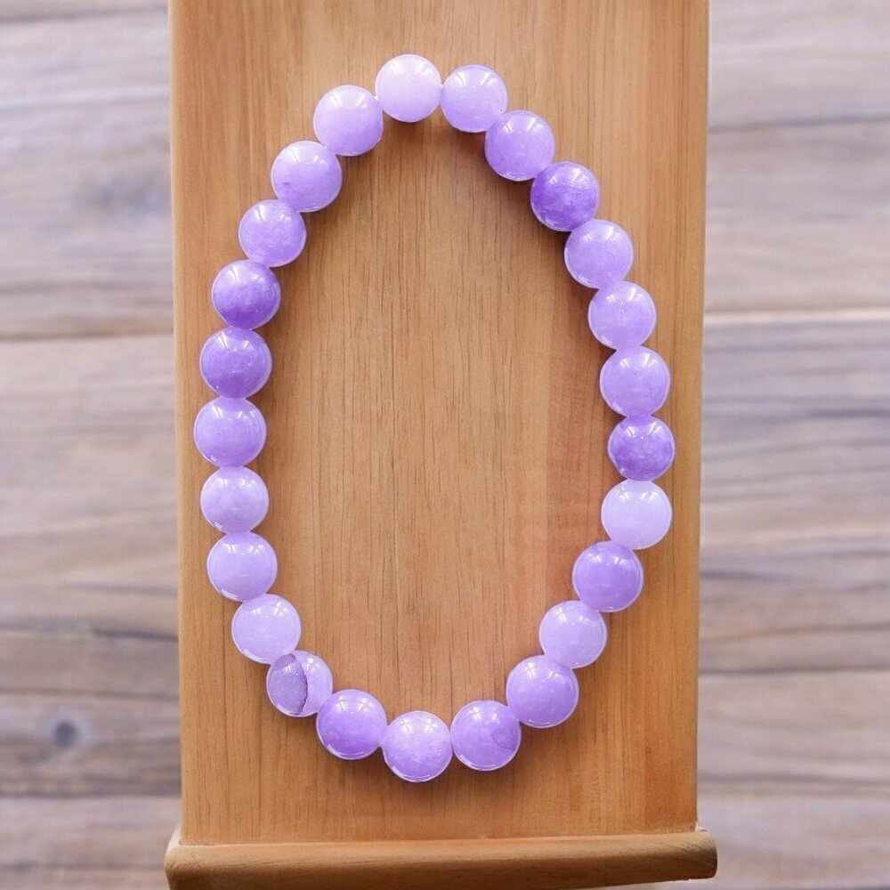 Purple Agate Gemstone Stretch Bracelet | Handmade - Picture 3 of 4